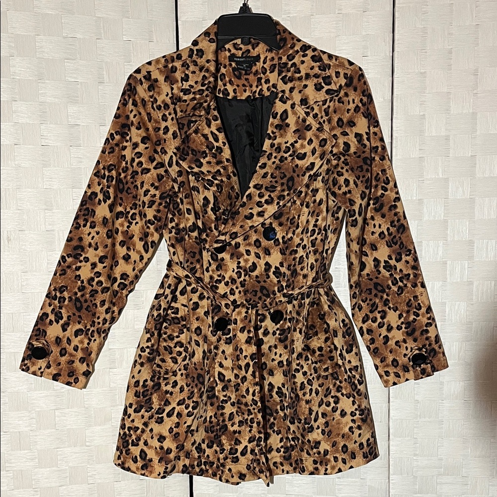 Robert Louis Leopard Print Trench Coat Beautiful Eye Catching Size M